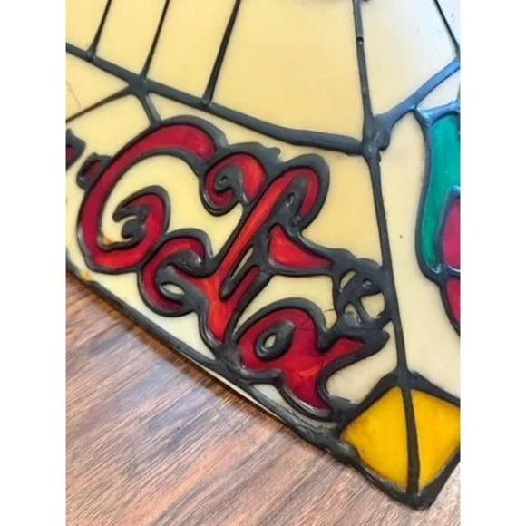 Vintage Coca-Cola Faux Stained Glass Hanging Pendant Light Shade Plastic Soda